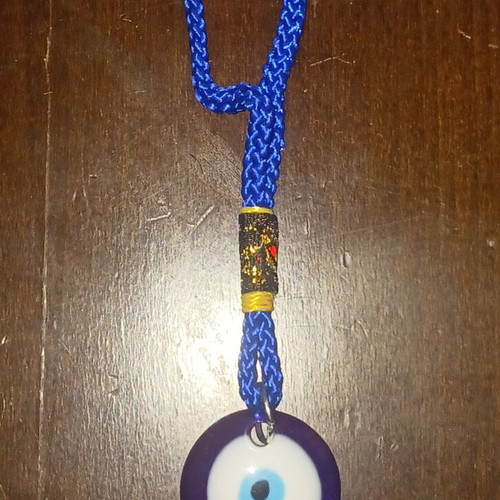 Mataki evil eye charm, white and blue