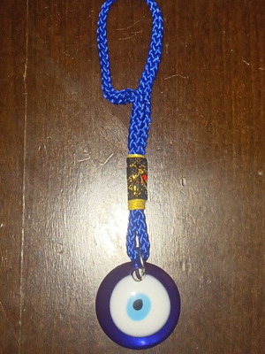 Mataki evil eye charm, white and blue