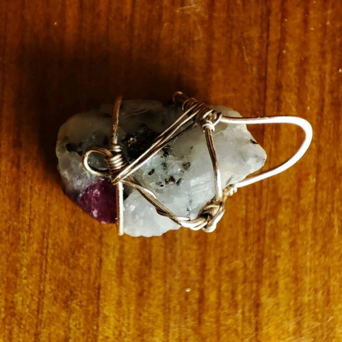 Ruby uncut semiprecious stone like new, bound with steel