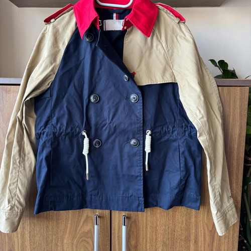 Tommy Hilfiger trench coat, size 32, red and beige, oversized