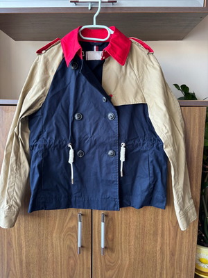 Tommy Hilfiger trench coat, size 32, red and beige, oversized