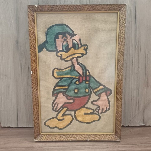 Donald Duck vintage handmade embroidered frame used