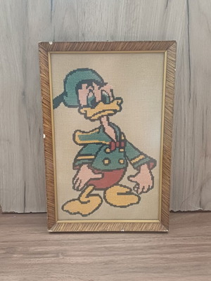Donald Duck vintage χειροποίητο κεντητό κάδρο μεταχειρισμένο