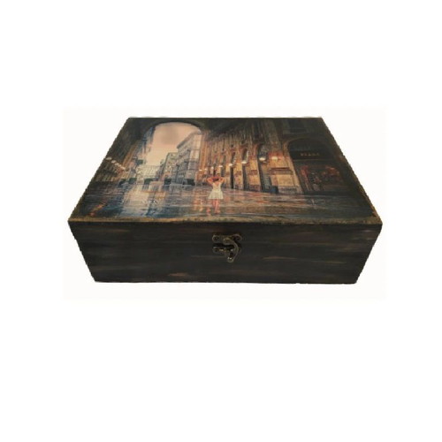 Wooden Milan storage box new, handmade with decoupage technique