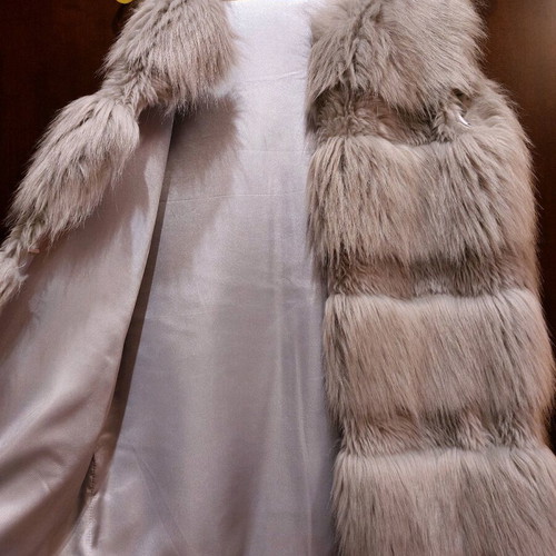Faux fur long vest, oversized, gray