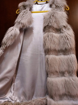 Faux fur long vest, oversized, gray
