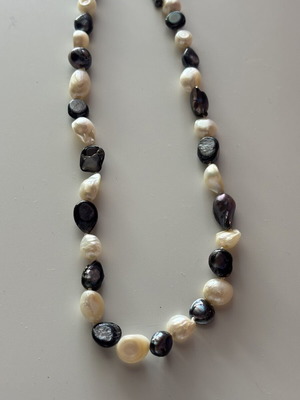 Handmade necklace with natural white and black freshwater pearls