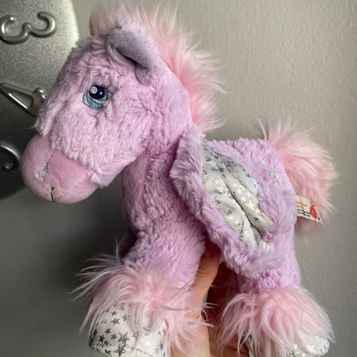 Pegasus plush toy pale pink and light purple with silver stars used