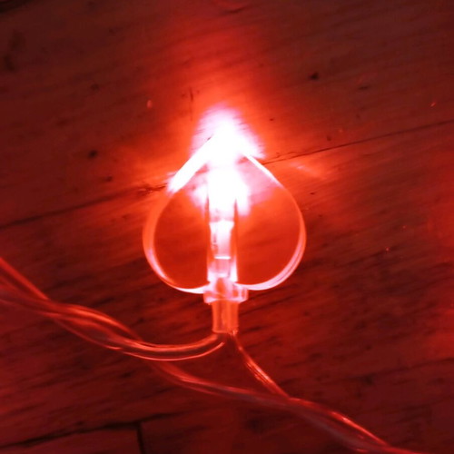 Heart-shaped string lights used with power, white cable