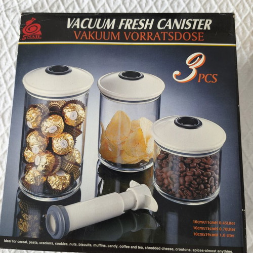 Vacuum Fresh Canister Set of 3 with Manual Pump, New