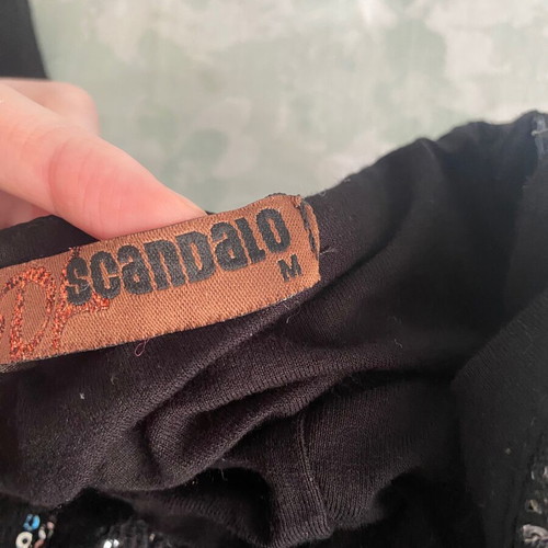 Scandalo black mini dress with one shoulder and rhinestones new