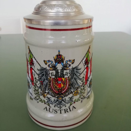 Ceramic beer mug Austria new with metal lid