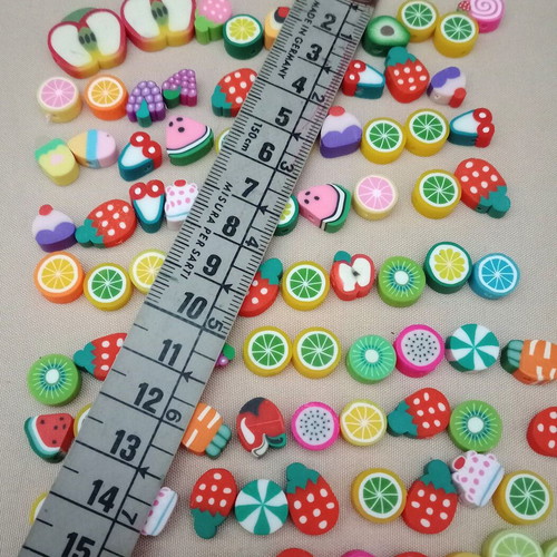 Fimo beads new with fruits, sweets and lollipops, 100 pieces