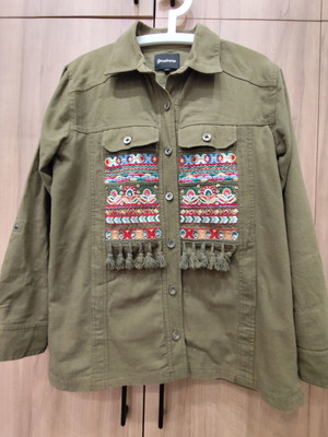 Stradivarius shacket boho embroidered, size S, khaki