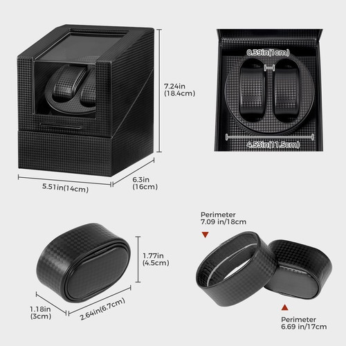 Double Watch Winder Box with Silent Motor, USB Charging, Carbon Fiber