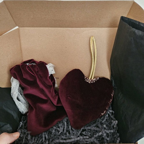 Handmade velvet heart and pouch set new