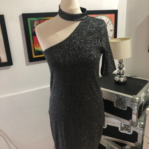 Asymmetric metallic dress silver/black Even&Odd new, size L