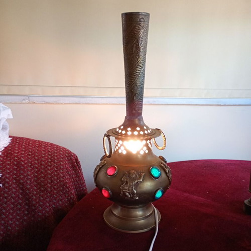 Brass table lamp used, height 40 cm