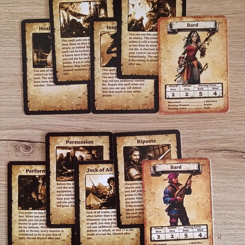 HeroQuest Bard Hero expansion like new with 4 Bard Spells and 4 Skills