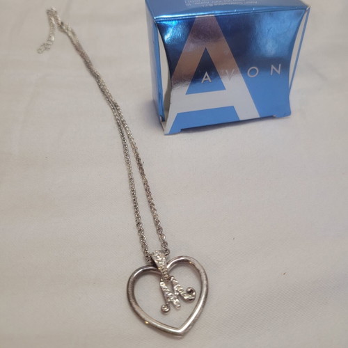 Avon silver necklace with initial M and rhinestones