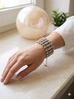 Wide Riviera Style Bracelet like new, silver
