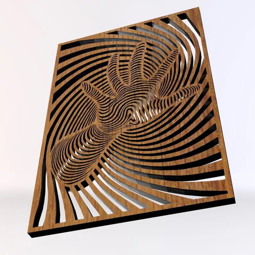 Wooden Wall Decor Hand with Optical Effect new, 40x30 cm