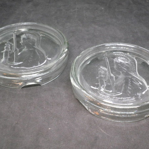 Antique ashtrays pair with goddess Athena used