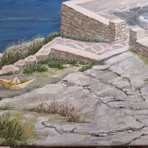 Sifnos Cyclades Oil Painting "7 Martyrs" on Canvas 45x35 cm New