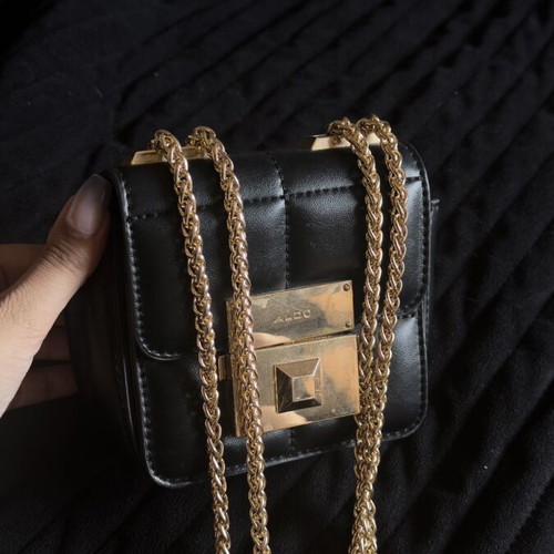 Aldo small black shoulder bag with gold chain used