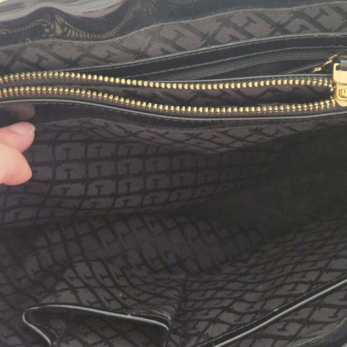 Gianfranco Ferre Black Patent Leather Shoulder Tote Bag used