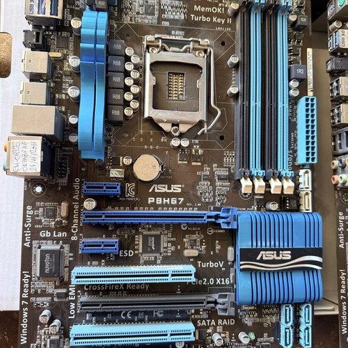 Asus P8H67 motherboards with Intel i5-2500 processors and 16GB DDR3 HyperX RAM used