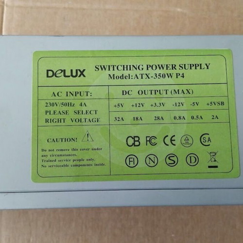 Delux ATX-350W P4 Switching Power Supply 350W with 120mm Fan