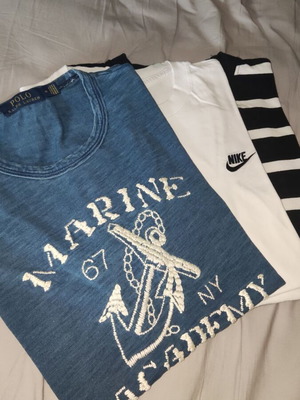 Επώνυμα t-shirt καινούργια, Polo Ralph Lauren μπλε, Nike άσπρο, Pull and Bear ασπρόμαυρο