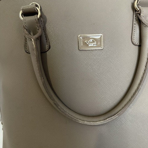 Handbag beige used with shoulder strap and zipper pockets
