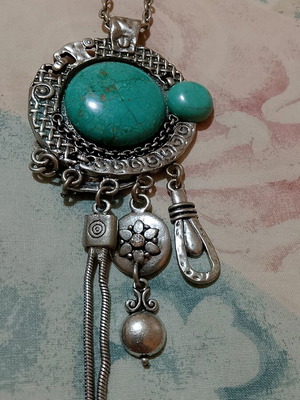 Necklace with turquoise stone, silver color