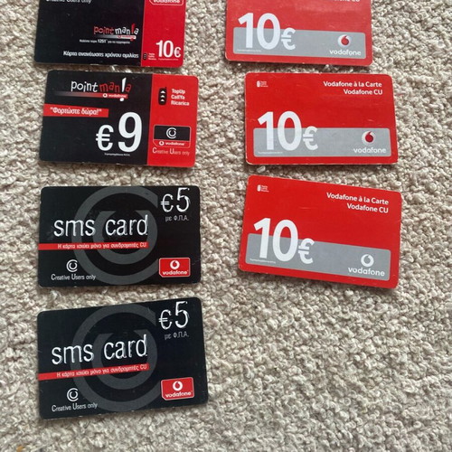 Phone recharge cards used, pack of 32 Telestet, Qcard, Cosmote, Vodafone CU