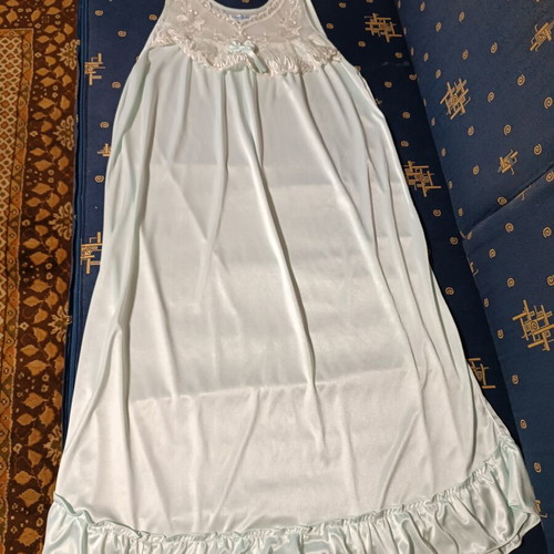 Vintage bridal nightgown new, turquoise satin jersey fabric