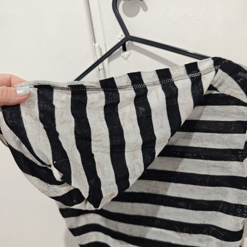 Transparent short-sleeve hoodie top used, black and white, size S/M