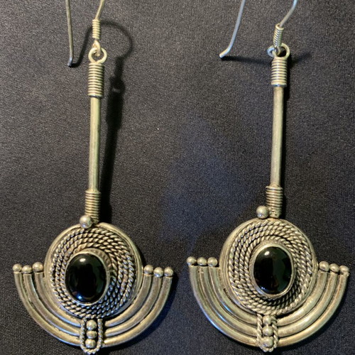 Silver earrings with black onyx new, handmade oval design