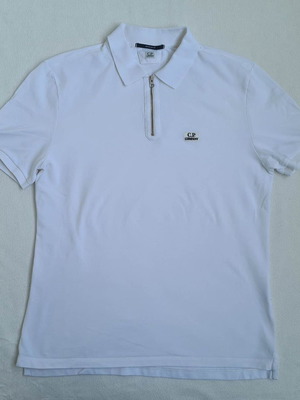 CP Company men's polo shirt 1/4 zip size S white, short sleeve