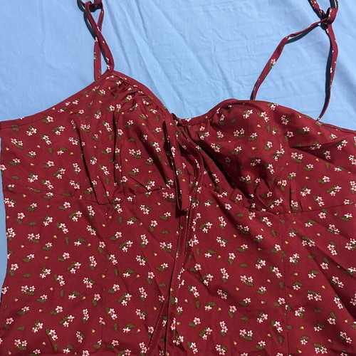 Shein midi dress burgundy with white floral pattern, size S