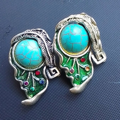 Aigner handmade earrings like new with turquoise and enamel boho style