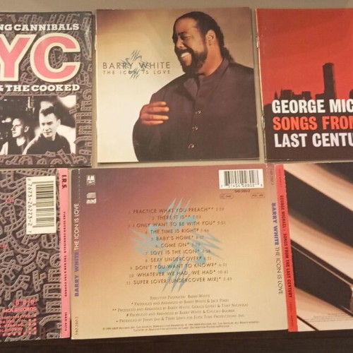 Booklets from George Michael, Barry White, Fine Young Cannibals CDs used