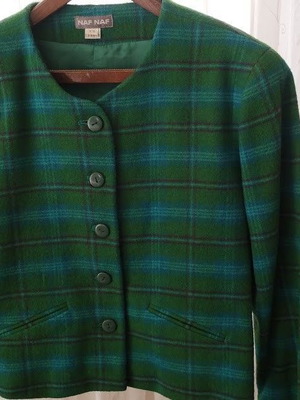 Naf Naf women's suit jacket and skirt like new, blue and green