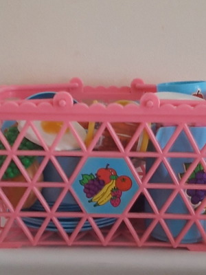 Vintage '80s kitchen toys in basket like new