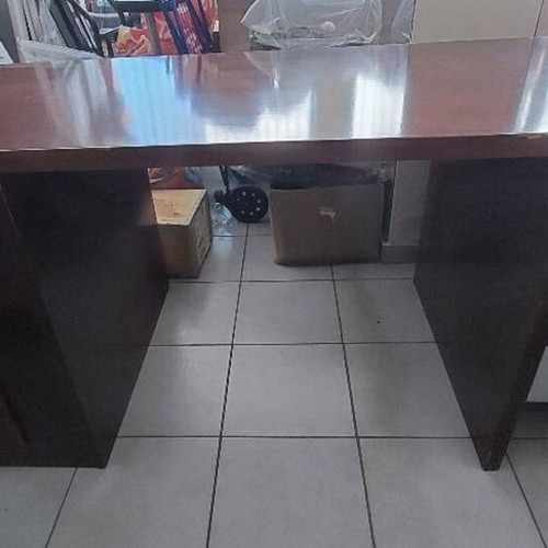 Desk used, large rosewood construction with storage and glass top