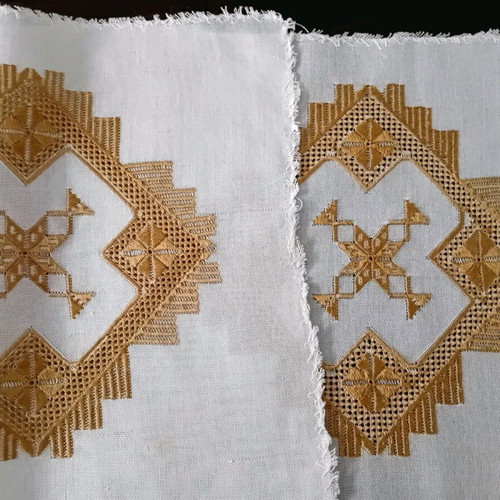Set of Two Karsanika Lefkadian Handmade Embroideries on Etamine Fabric