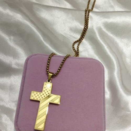 Men's cross with 60 cm chain new, gold plated stainless steel