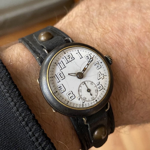 Military vintage wristwatch 1910 used, mechanical 33mm