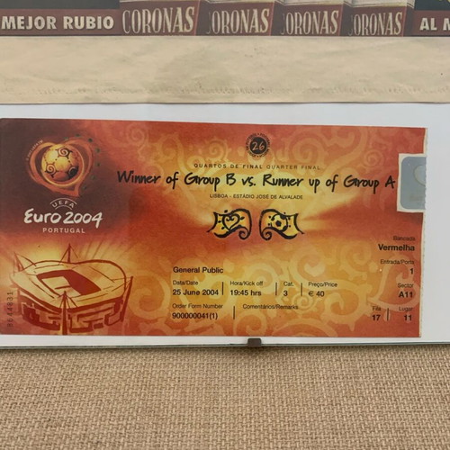 Euro 2004 Greece vs France ticket used with newspaper cover